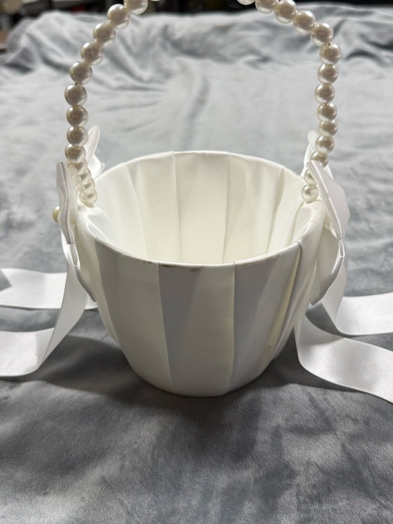 Other - White Pearl-Handle Flower Girl Basket